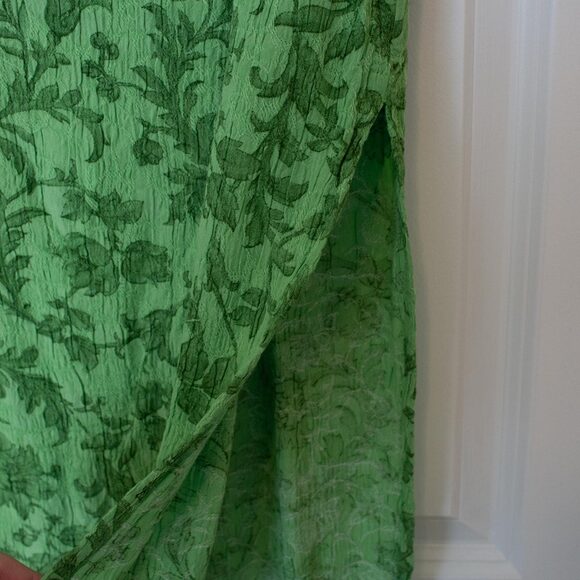 Fairycore VTG Skirt Green Botanical Floral Crinkle Midi 16 | Bright Spring - Picture 4 of 6